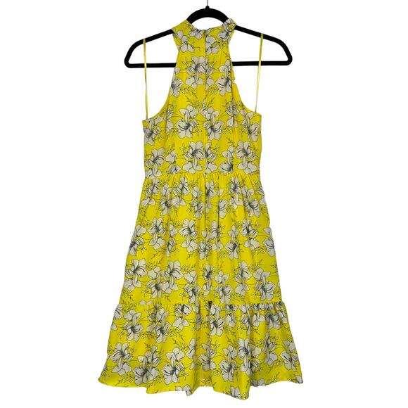 ELIZA J dress yellow floral chiffon ruffle halter - Picture 3 of 4